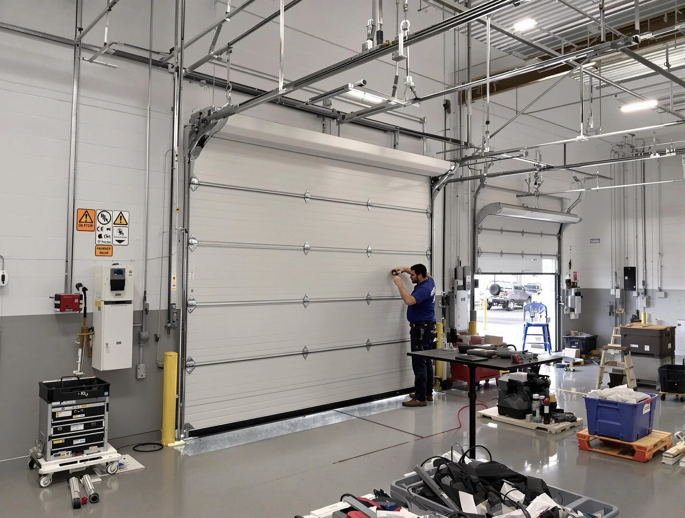 Commercial garage door repair being performed by Atlanta Garage Door Repair expert in Atlanta