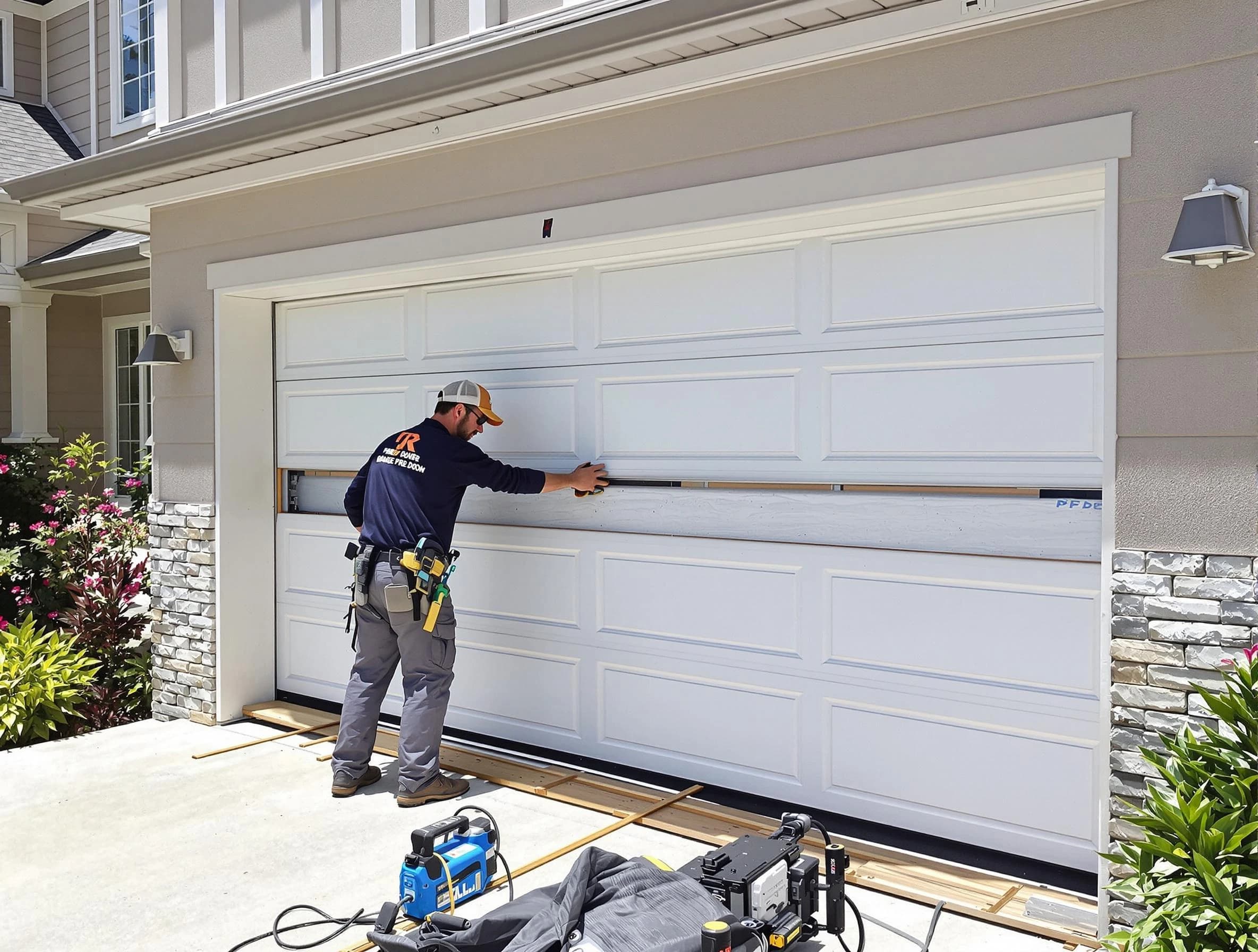 Atlanta Garage Door Repair team performing complete garage door replacement at Atlanta residence