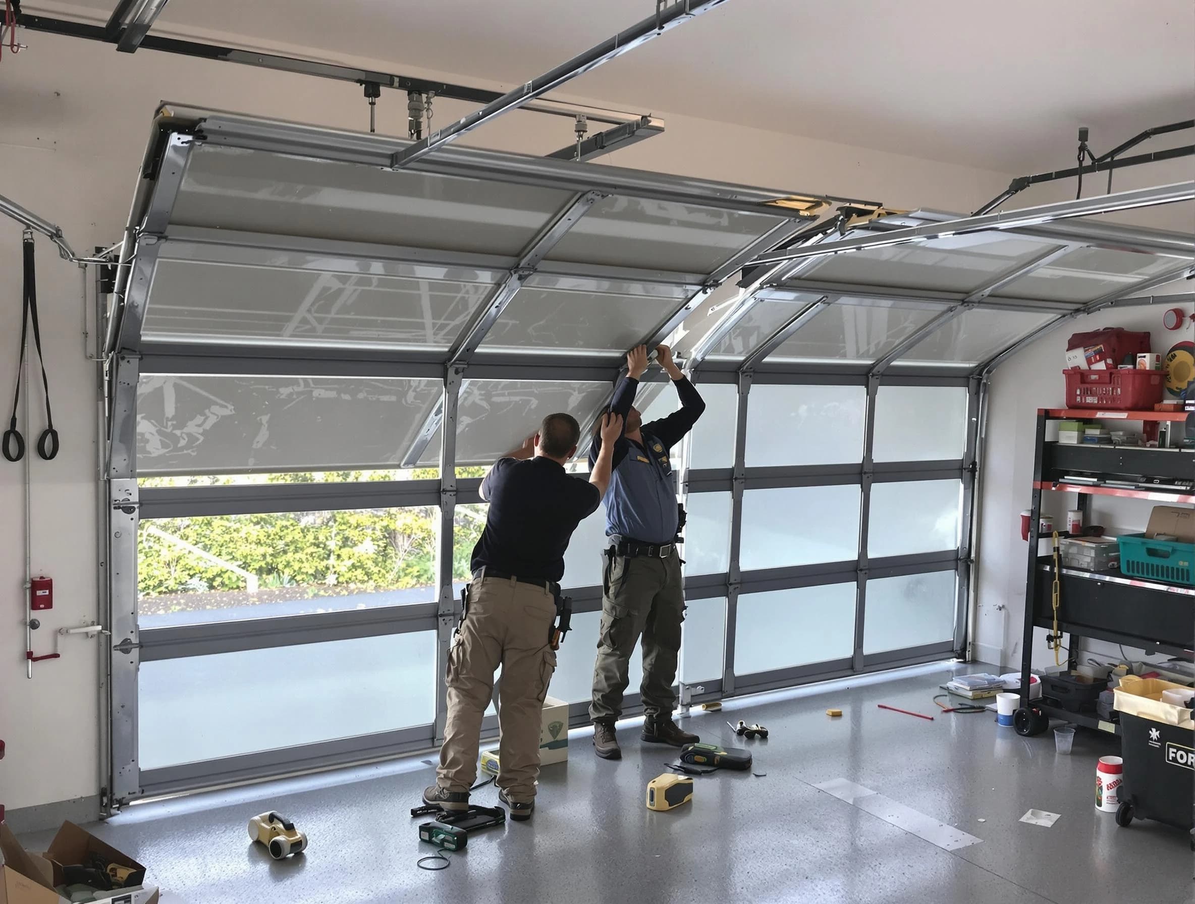 Atlanta Garage Door Repair expert performing precise panel replacement on Atlanta garage door