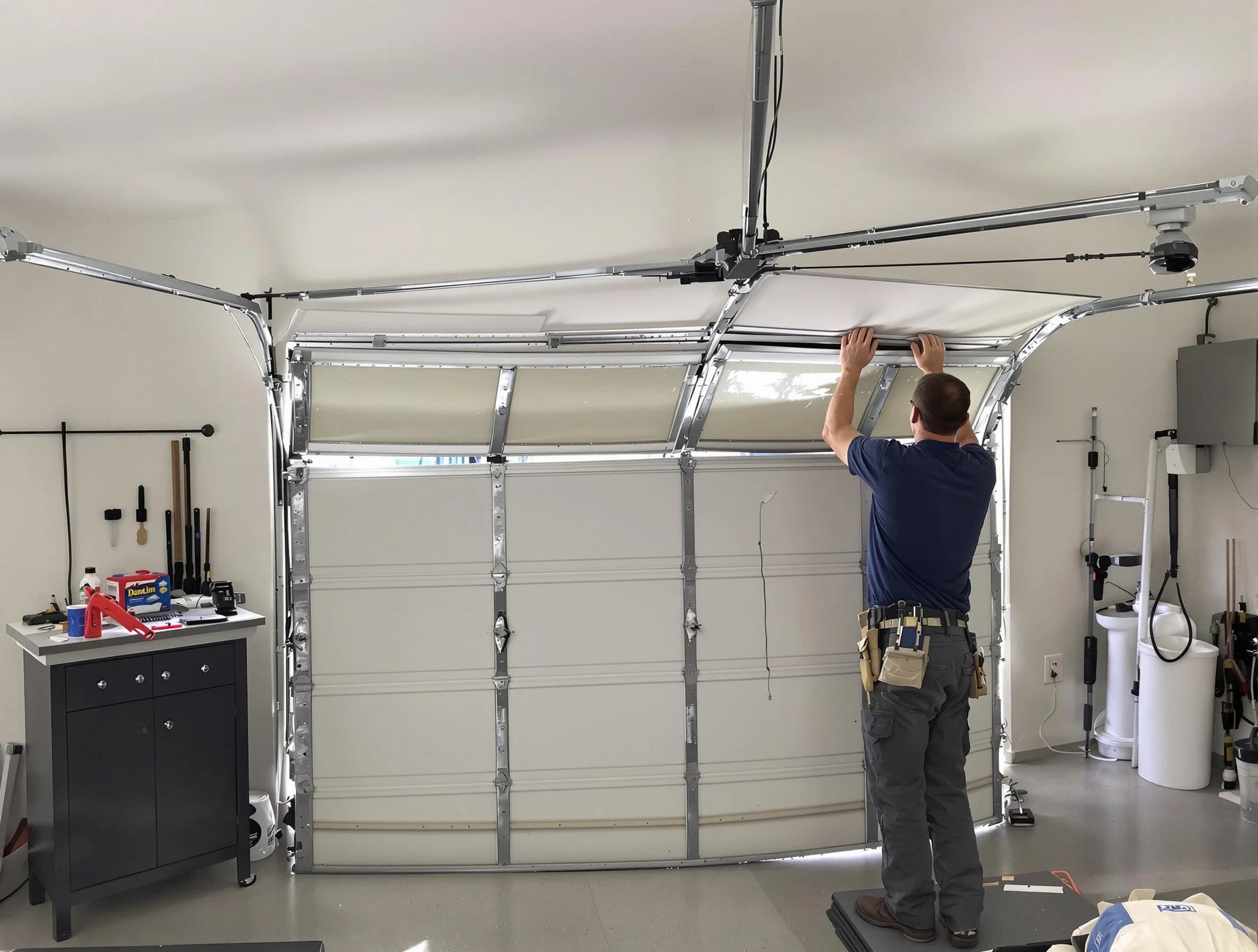 Atlanta Garage Door Repair specialist performing precise section replacement on Atlanta garage door