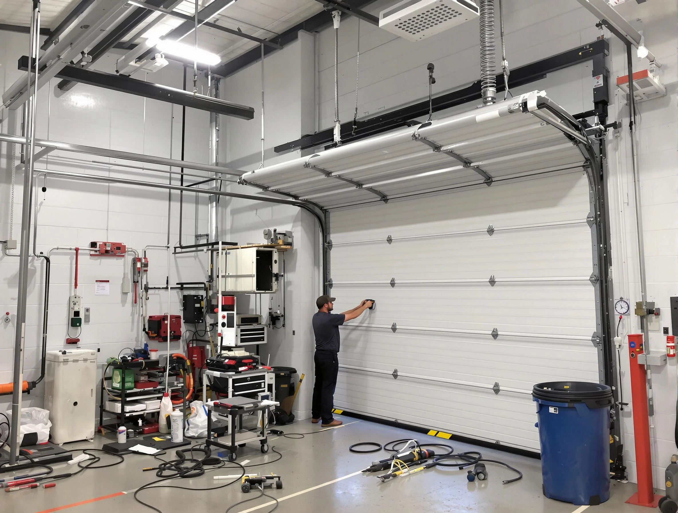 Atlanta Garage Door Repair certified technician performing commercial door repair at a Atlanta business facility