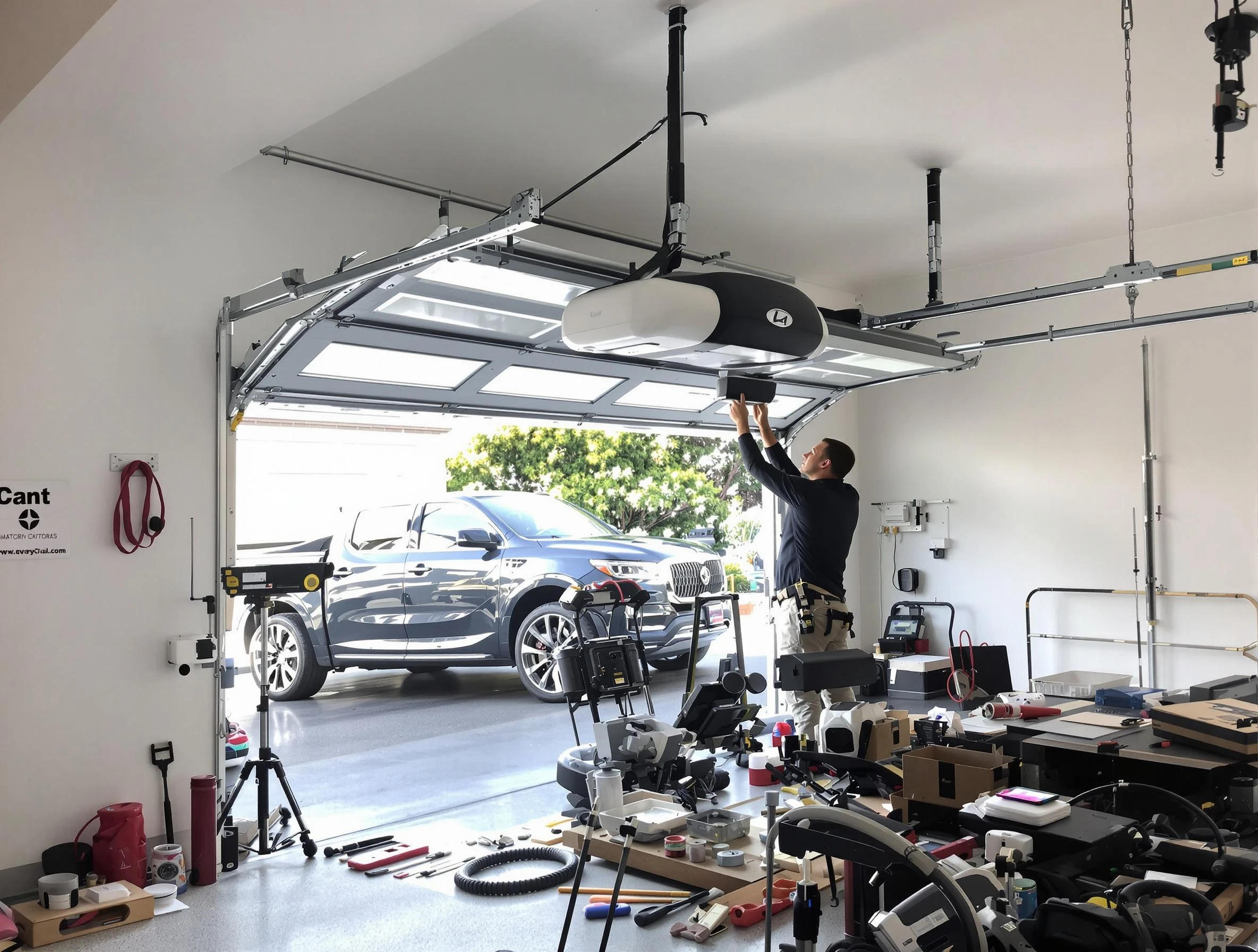 Atlanta Garage Door Repair specialist installing smart garage door opener system in Atlanta home