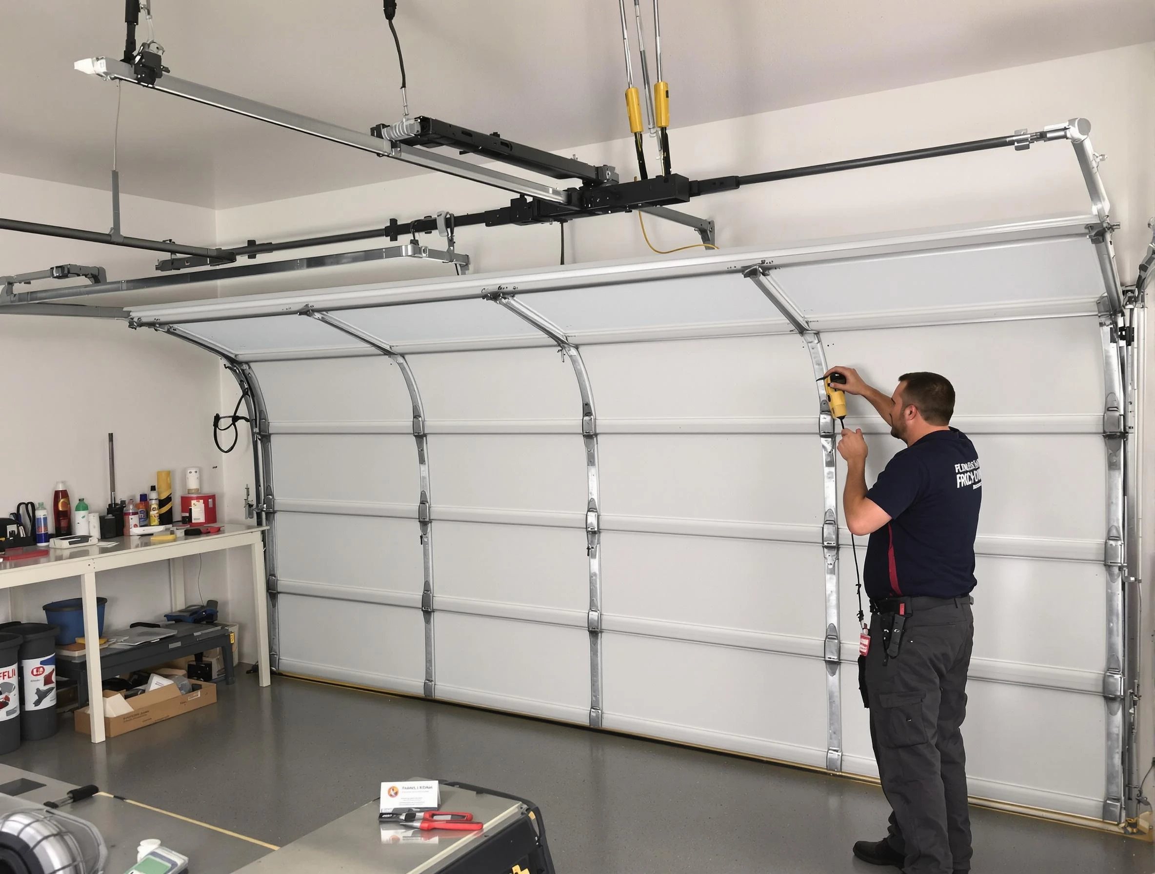 Atlanta Garage Door Repair certified technician performing overhead door system repair in Atlanta