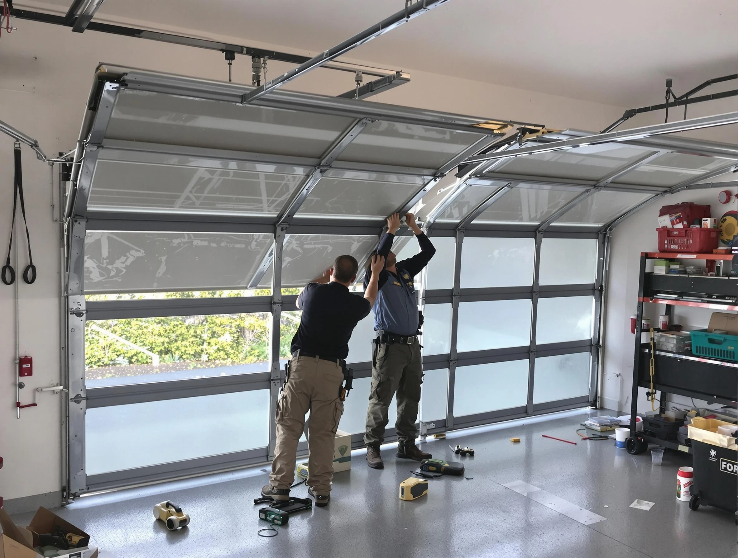 Atlanta Garage Door Repair expert performing precise panel replacement on Atlanta garage door