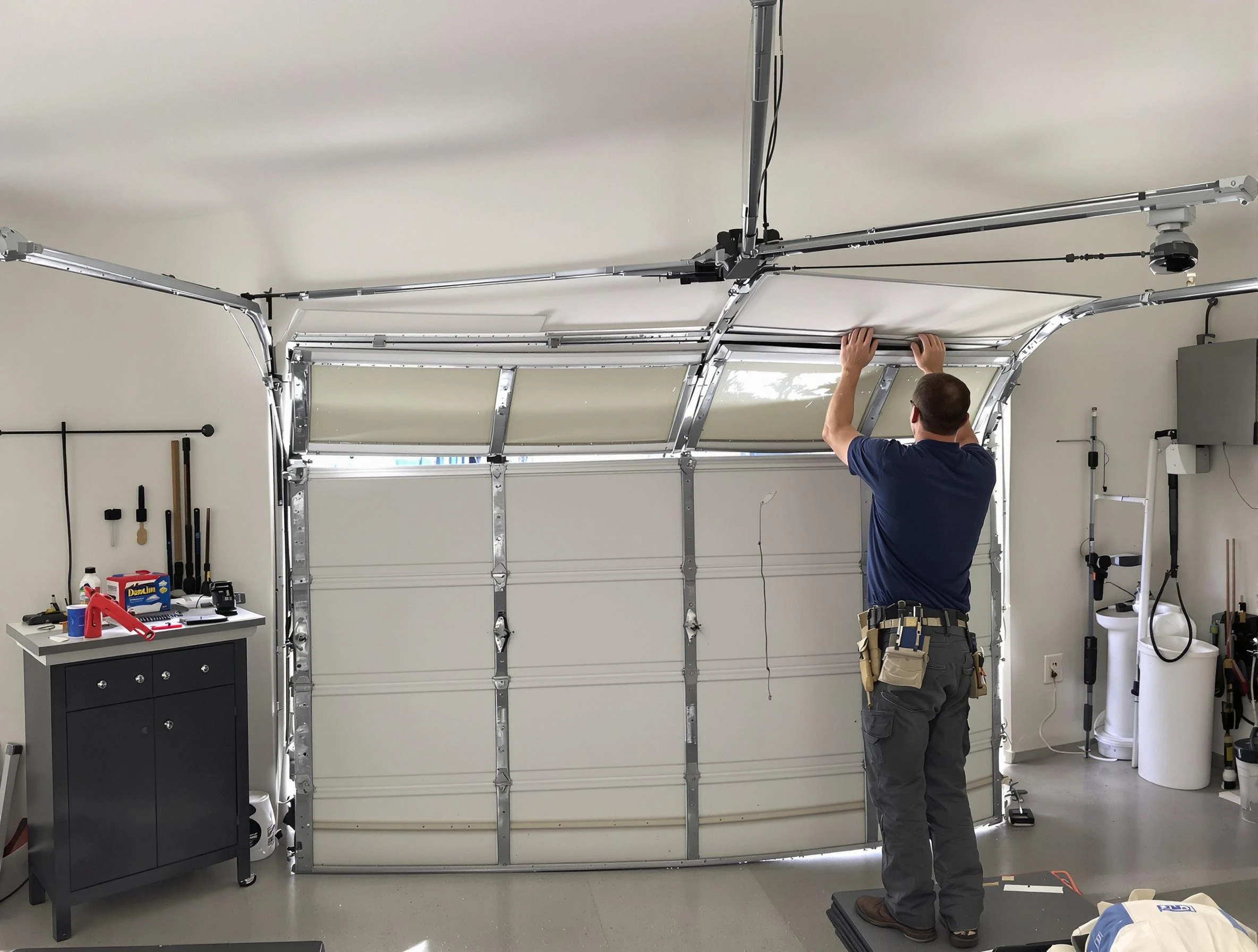 Atlanta Garage Door Repair specialist performing precise section replacement on Atlanta garage door
